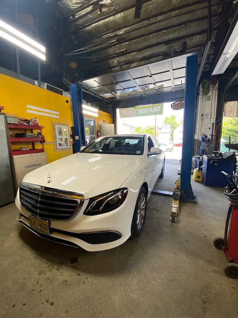Mercedes E-Class in the service bay